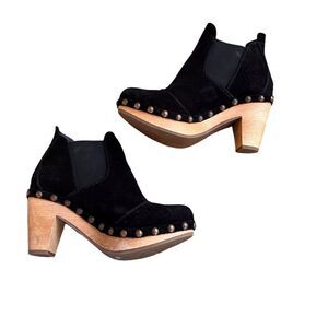 Pedro Garcia Karen Black Suede Wooden Studded Chunky Booties 7.5